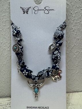 Jessica Simpson Faux Turquoise Adjustable Bandana Necklace